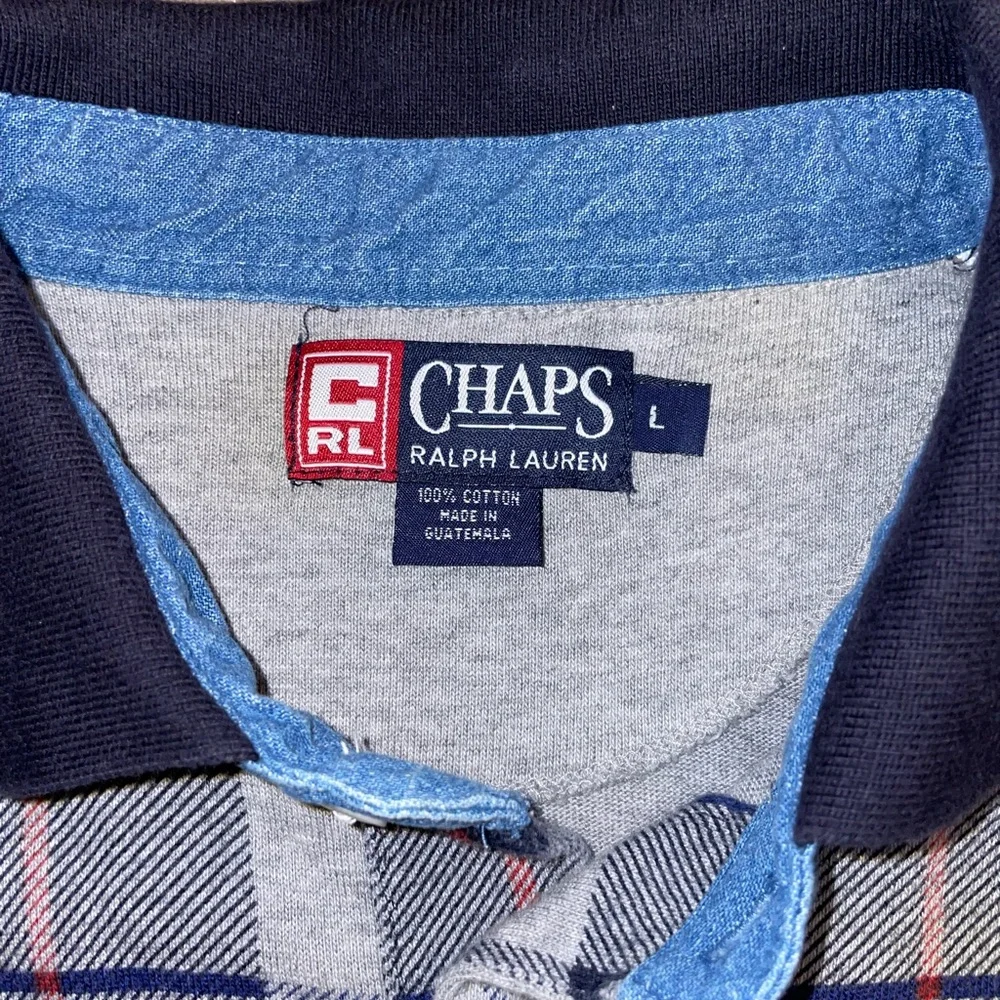 Chaps Ralph Lauren long sleeve checkered polo size L, blue/gray/red - Picture 7 of 9